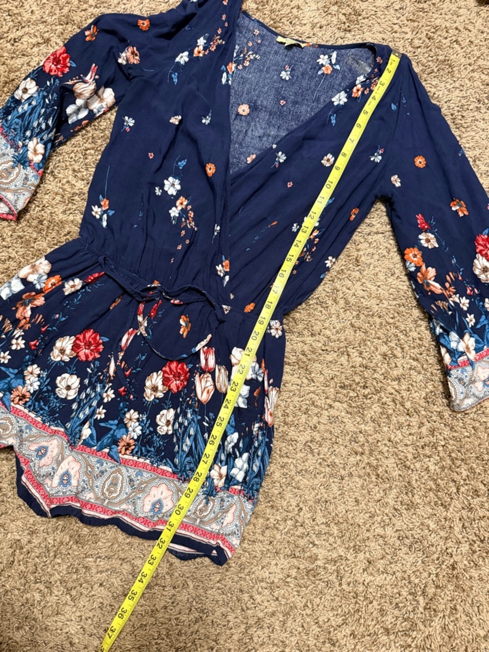 ☀️ Kori America • Navy Floral Wrap Tunic Romper • Women’s Size Small - Picture 10 of 15